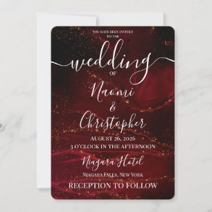Personalise: Red Dark Alcohol Ink Wedding Invitation