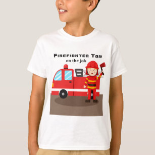 Personalise Red Fire Engine Firefighter Tom  T-Shirt