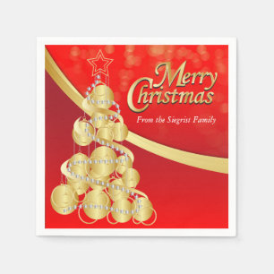 Personalise Red & Gold Merry Christmas Napkin