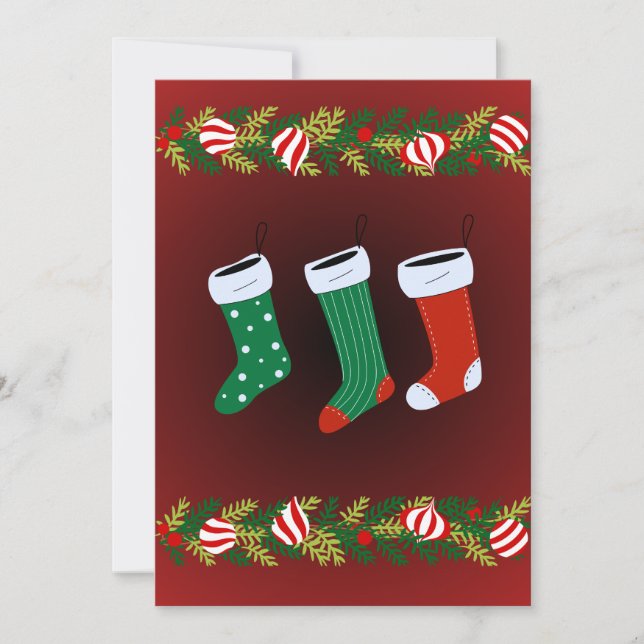 Personalise Red Hanging Stocking Flat Holiday Card (Front)