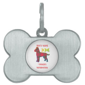 Personalise Red Plaid White DOG Bone  Pet ID Tag