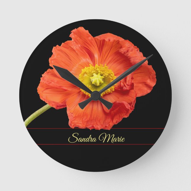 Personalise Red poppy flower  Round Clock (Front)