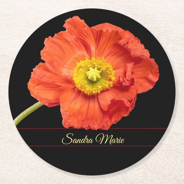 Personalise Red poppy flower  Round Paper Coaster (Front)