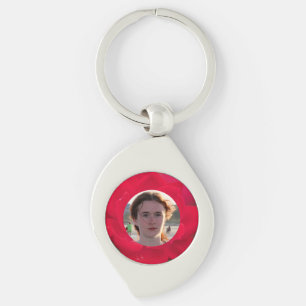 (Personalise) Red Rose in Bloom with Morning Dew Key Ring