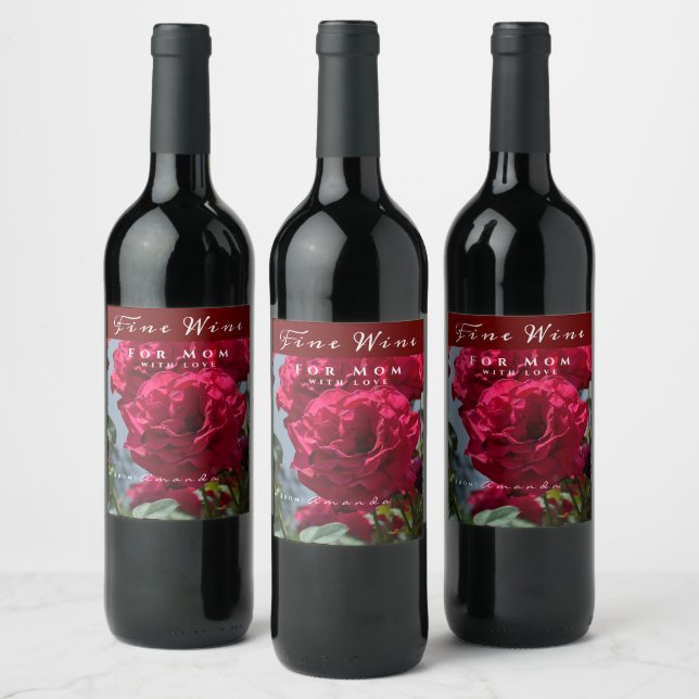 Personalise Red Roses Greenery to Mum with Love Wine Label (Bottles)