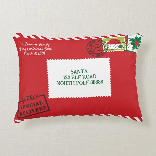 Personalise Red Santa Letter Christmas Decorative Cushion (Front)