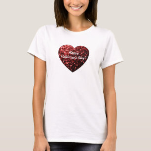Personalise Red sparkles Heart Happy Valentine Day T-Shirt
