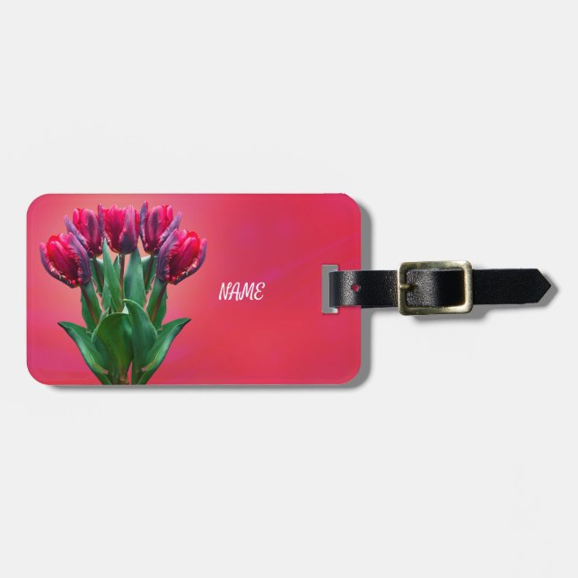 Personalise Red Tulips Luggage Tag (Front Horizontal)