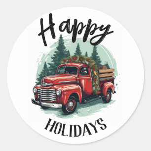 Personalise Red Vintage Truck Round Sticker