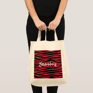 Personalise Red Zebra Wild Animal Stripes Tote Bag
