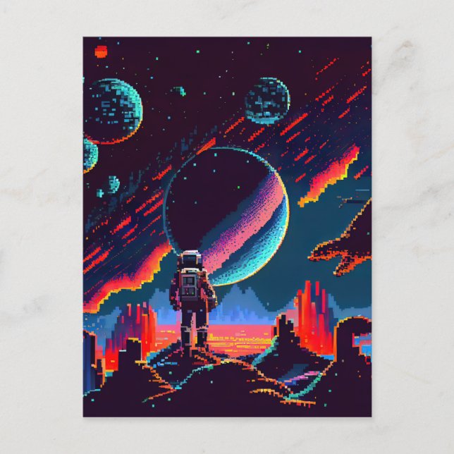 Personalise - Retro 8Bit Space Astronaut Postcard (Front)