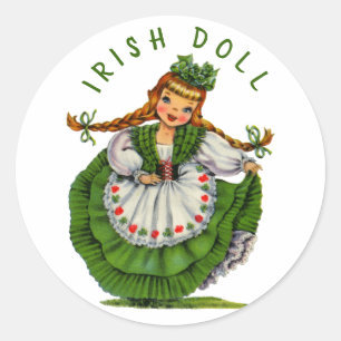Personalise Retro Irish Doll Logo St Patricks Day Classic Round Sticker