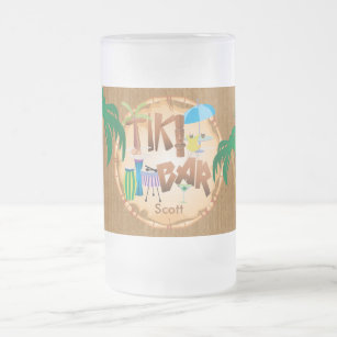 Personalise Retro Tiki Bar Party Frosted Glass Beer Mug