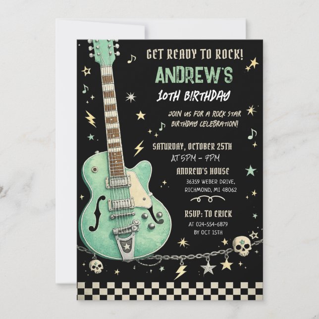 Personalise Rock Star Birthday Invitation (Front)