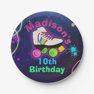 Personalise Roller Skating Neon Birthday Classic Paper Plate