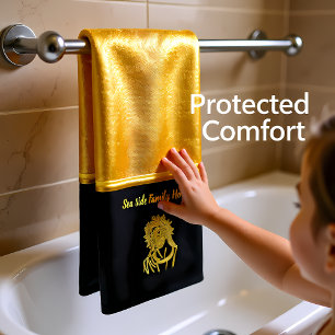 Personalise romantic Jesus gold foil with black Bath Towel Set