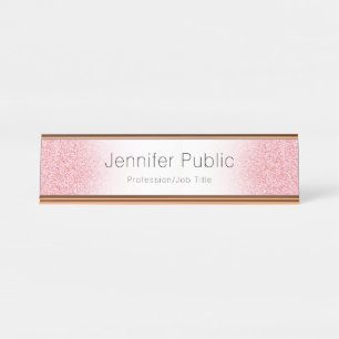 Personalise Rose Gold Modern Elegant Template Desk Name Plate
