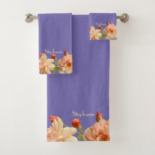Personalise Roses Buds Periwinkle Background       Bath Towel Set