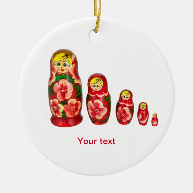 Personalise Russian Matryoshka nesting dolls Ceramic Ornament (Front)