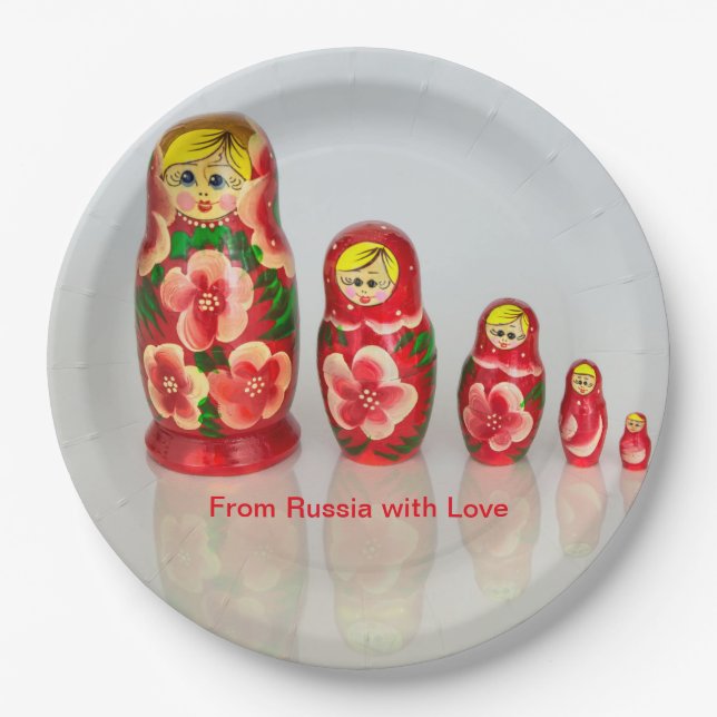 Personalise Russian Matryoshka  stacking dolls Paper Plate (Front)