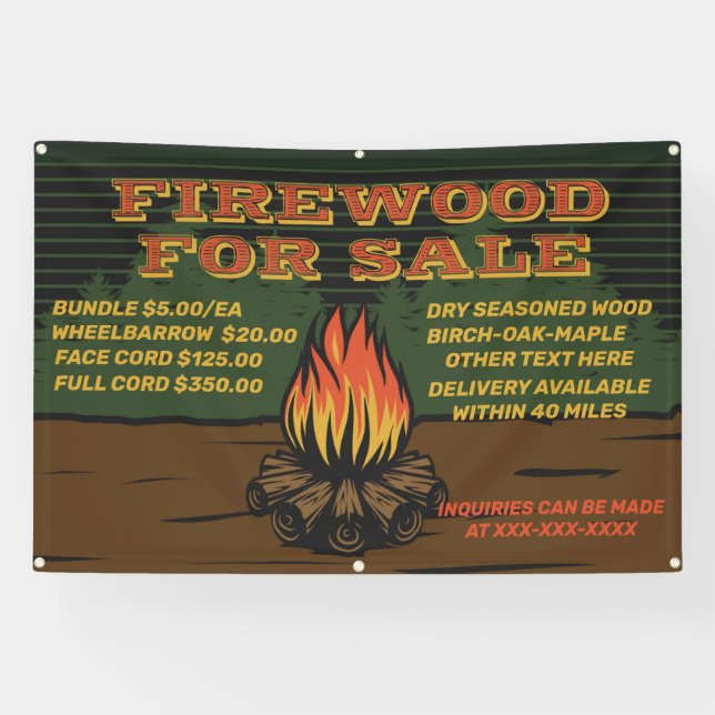 Personalise Rustic Firewood For Sale Bundle Cord  Banner (Horizontal)
