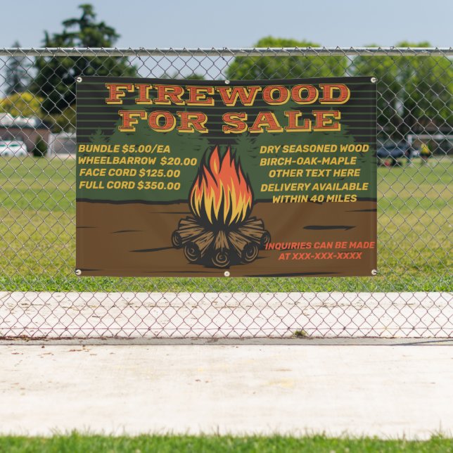 Personalise Rustic Firewood For Sale Bundle Cord  Banner (Insitu)