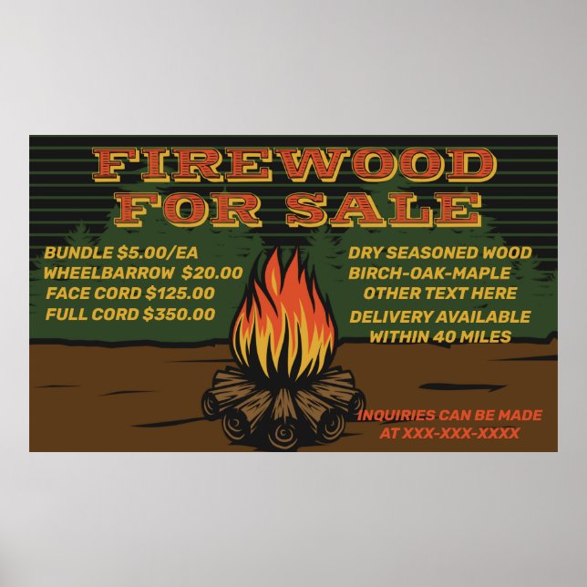 Personalise Rustic Firewood For Sale Bundle Cord Poster (Front)