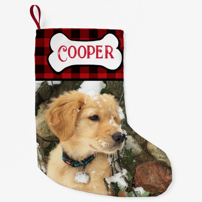 Personalise Rustic red black plaid dog puppy Small Christmas Stocking (Front)