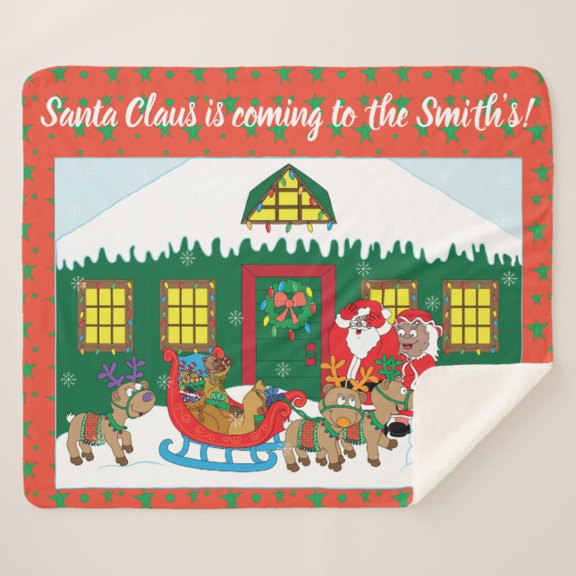 Personalise Santa Claus of Colour Sherpa Blanket (Front (Horizontal))