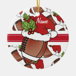Personalise Santa's Hat Christmas Football Ceramic Ornament