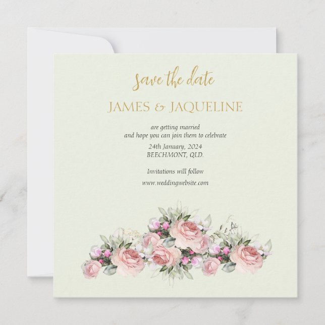 Personalise Save the Date rose bouquet (Front)