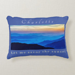 Personalise Savour the Sunset on Blue Background   Decorative Cushion