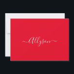 Personalise Script Name & Message, Red Holiday Card<br><div class="desc">Personalise your name In white script text and message (or leave blank) on red background. Click “Customise” to change colours and type styles.</div>
