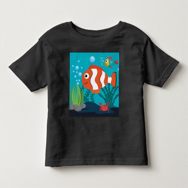 Personalise Sea-Life Pattern Fish Crab Seaweed   Toddler T-Shirt (Front)