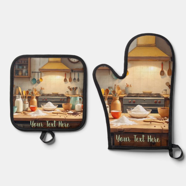 Personalise Set of 2 Kitchen Oven Mitt Potholder (Front)