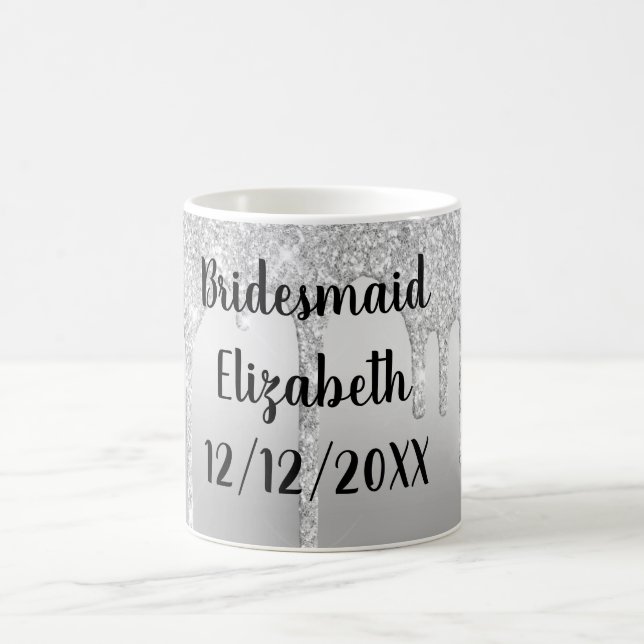 Personalise Silver Glitter Drips Gift Bridesmaid Coffee Mug (Center)