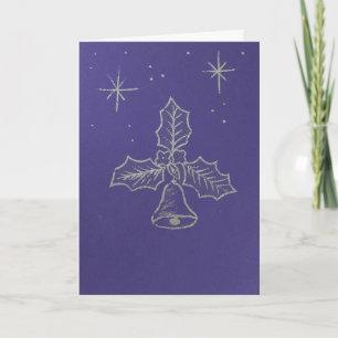 Personalise Silver Holly twig and stars Holiday Card
