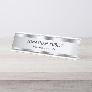 Personalise Silver Look Glamourous Elegant Modern Desk Name Plate