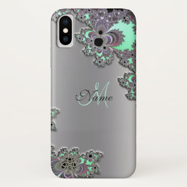 Personalise Silver Metallic Fractal iPhone X Case (Back)