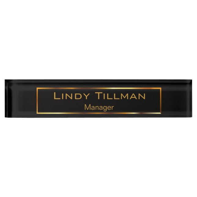 Personalise, Simple Black & Gold Nameplate (Front)