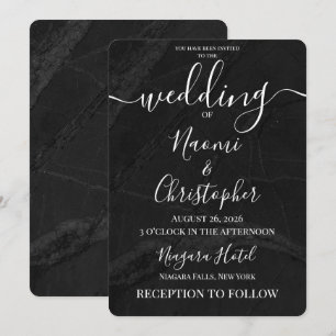 Personalise: Simple Black Marble Texture Wedding Invitation