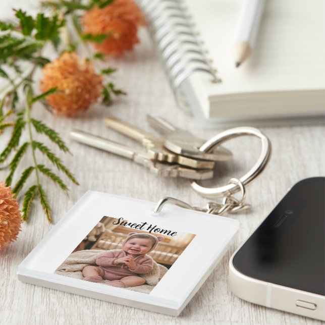 personalise simple custom Premium Square Key Ring (Front Right)