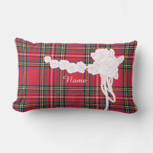 Personalise Single  Flower Trim Plaid Decorator  Lumbar Cushion