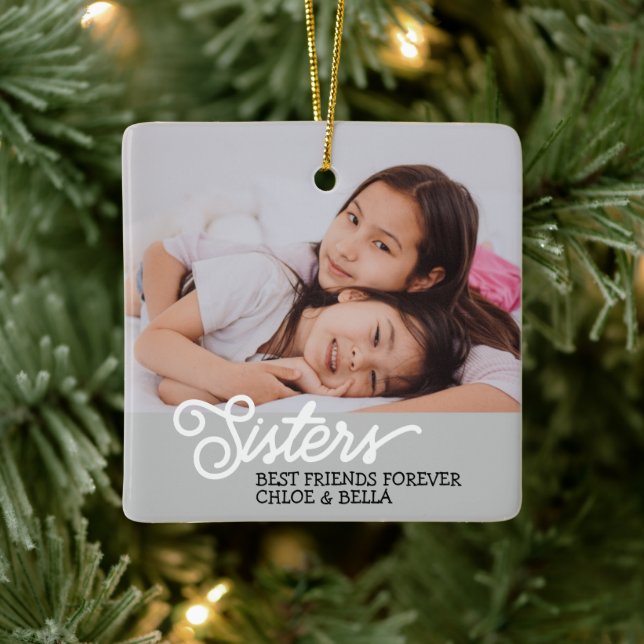 Personalise Sisters Photo Ceramic Ornament (Tree)