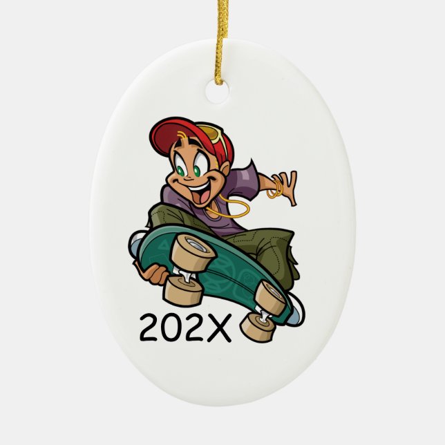 Personalise Skateboarder  Ceramic Ornament (Front)