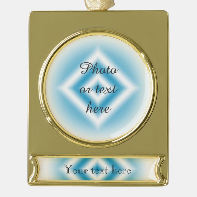 Personalise-sky blue diamond gradient gold plated banner ornament (Front)
