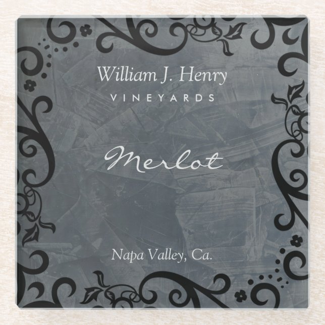 Personalise Slate And Black Scroll Wine Glass Coas Coaster (Front)