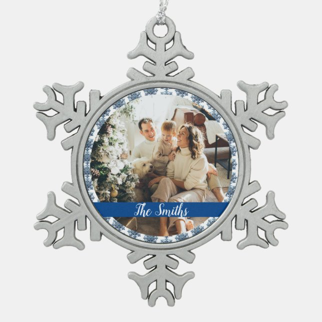 Personalise  snowflake pewter christmas ornament (Front)