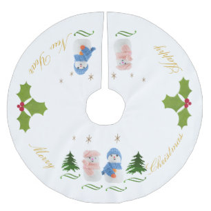 Personalise, Snowman and Snow woman Brushed Polyester Tree Skirt