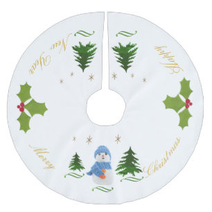 Personalise, Snowman, Christmas tree, twig Brushed Polyester Tree Skirt